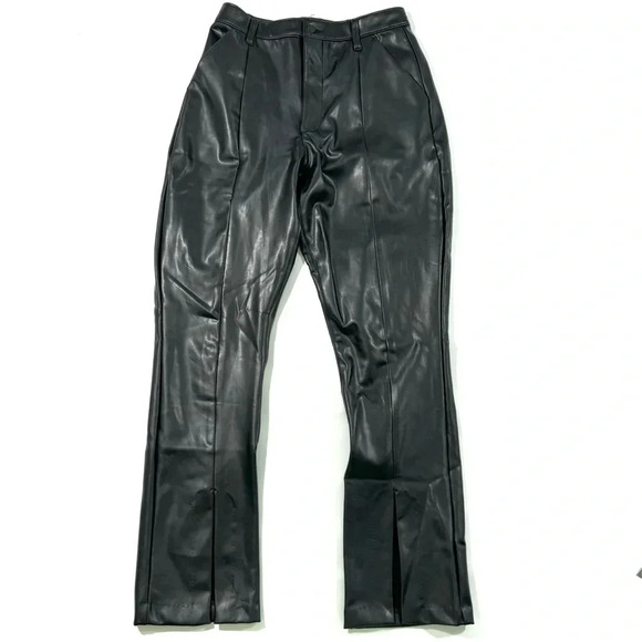 Abercrombie The Skinny Ultra High Rise Pants Faux Leather Black Split Hem - Picture 2 of 10